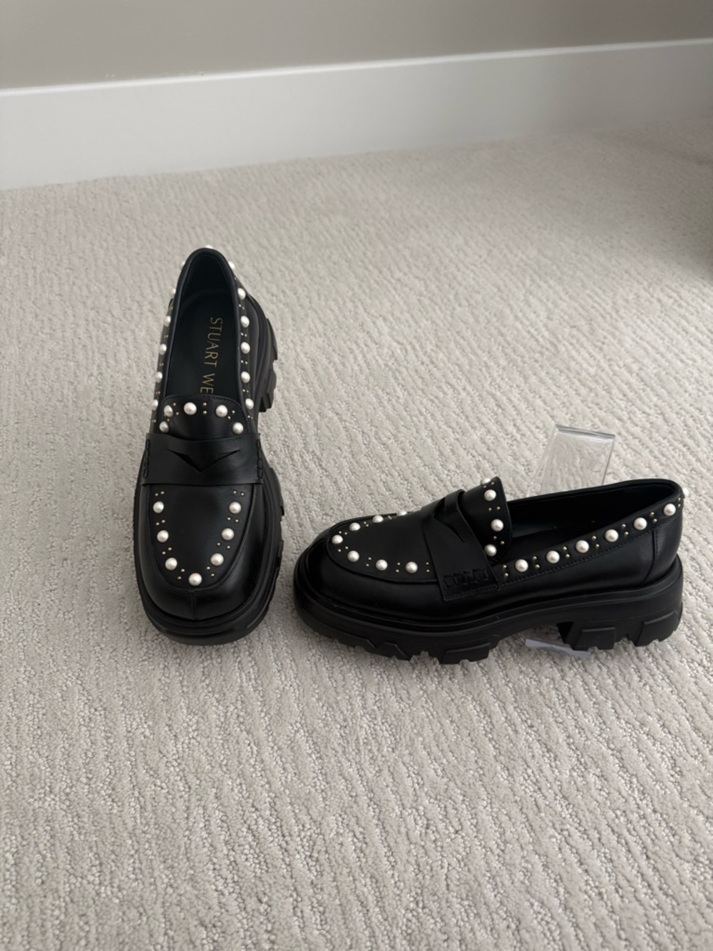 Stuart Weitzman pearl studded detail chunky monolith loafers 6.5